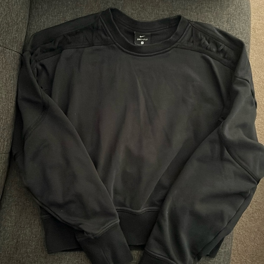 Nike Dri-Fit cropped sweatshirt, criss cross pattern on sleeves, size S, black